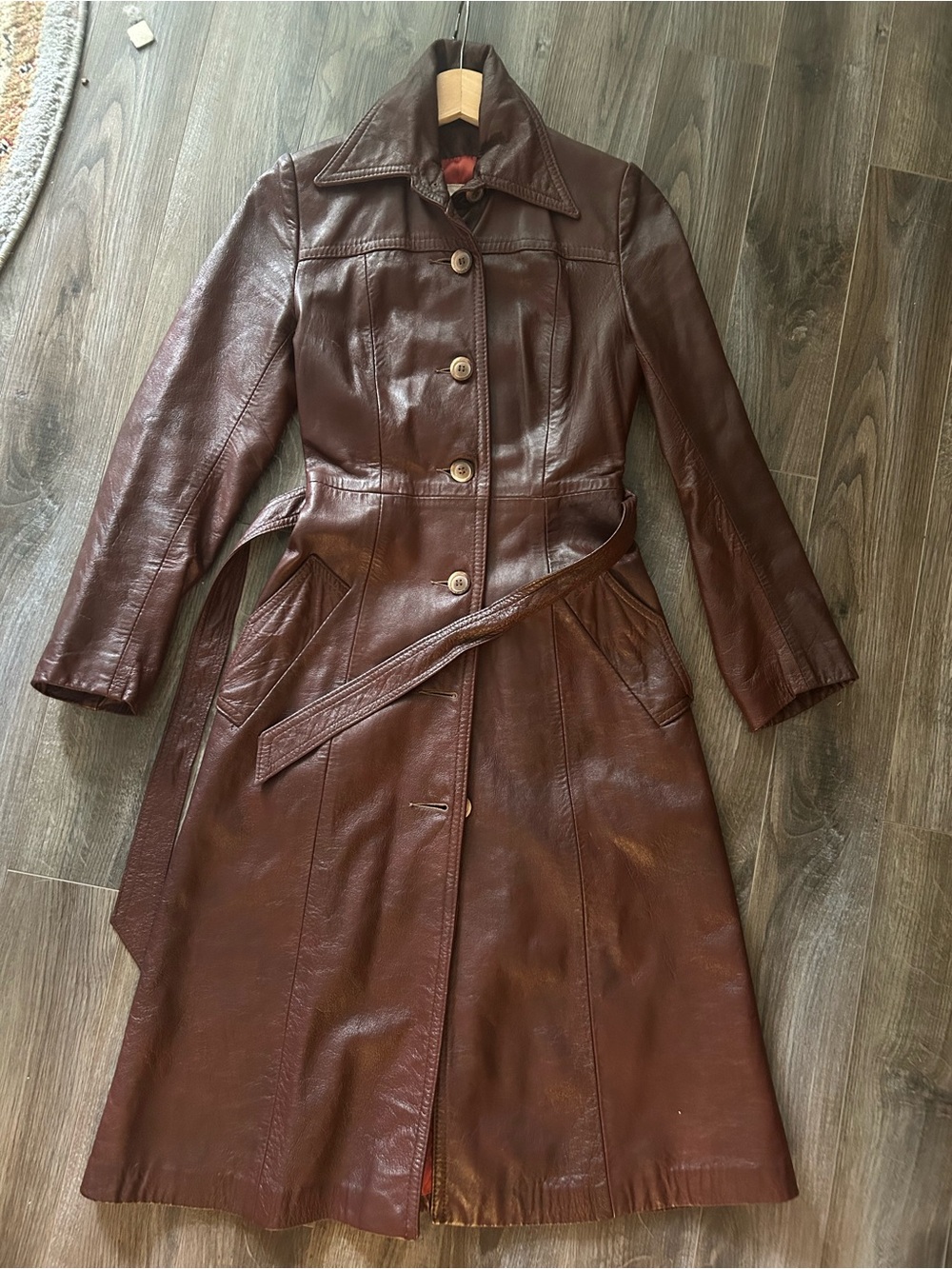 Women's Red-Brown Leather Trench Coat